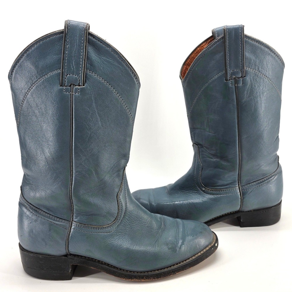 Vintage Wrangler Cowboy Boots Roper 6.5 M Blue Leather 4938 O'Sullivan Cowgirl